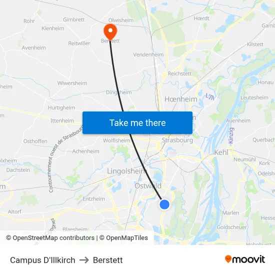 Campus D'Illkirch to Berstett map