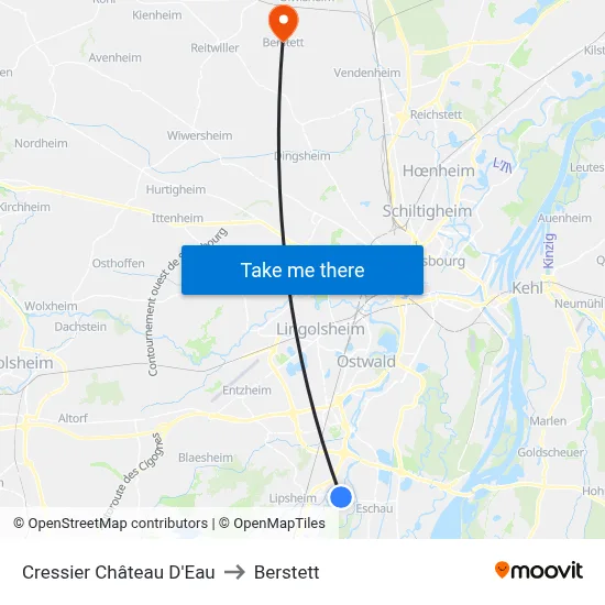 Cressier Château D'Eau to Berstett map