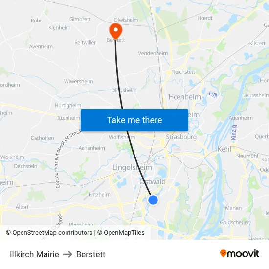 Illkirch Mairie to Berstett map