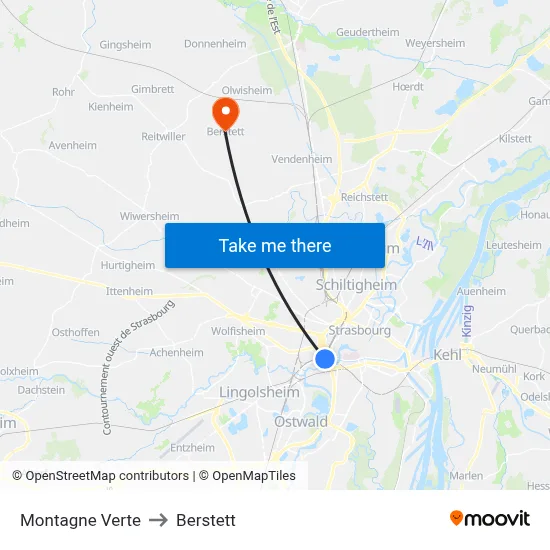 Montagne Verte to Berstett map