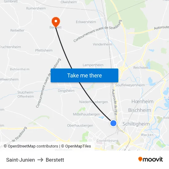Saint-Junien to Berstett map