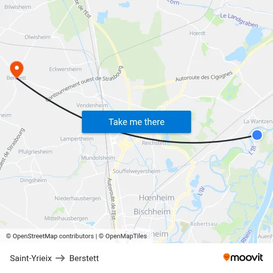 Saint-Yrieix to Berstett map