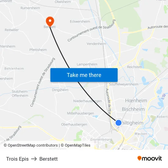 Trois Epis to Berstett map