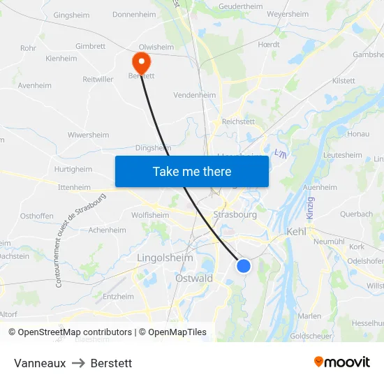 Vanneaux to Berstett map
