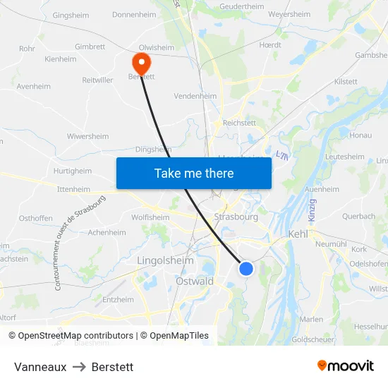 Vanneaux to Berstett map