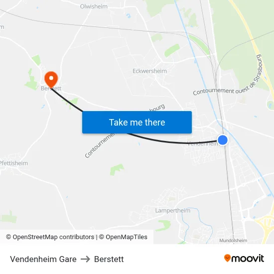 Vendenheim Gare to Berstett map