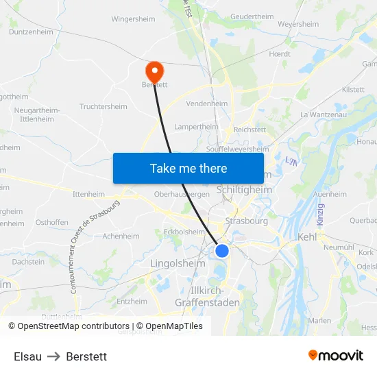 Elsau to Berstett map