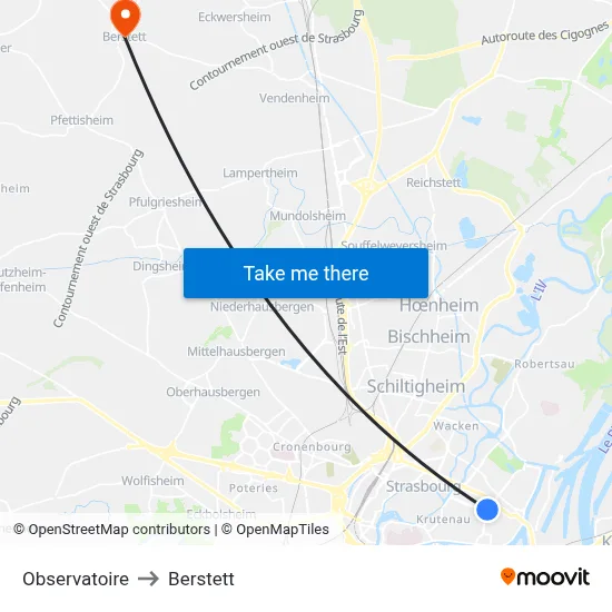 Observatoire to Berstett map