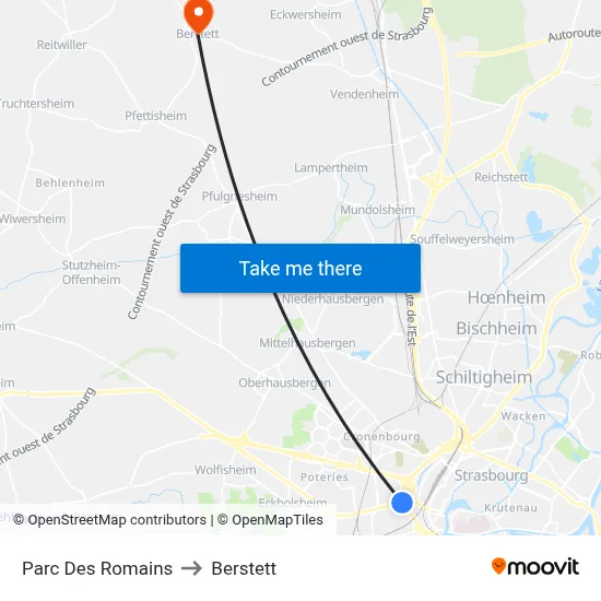 Parc Des Romains to Berstett map