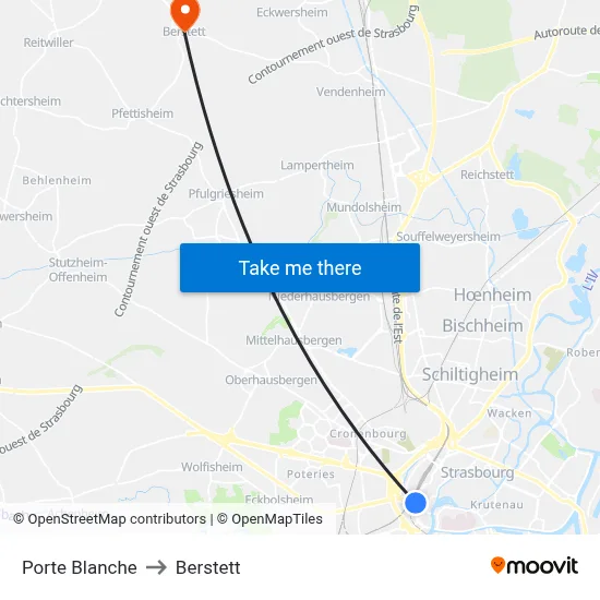 Porte Blanche to Berstett map