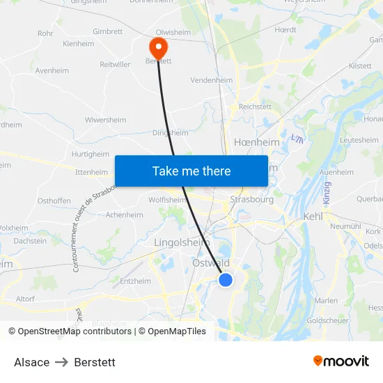 Alsace to Berstett map