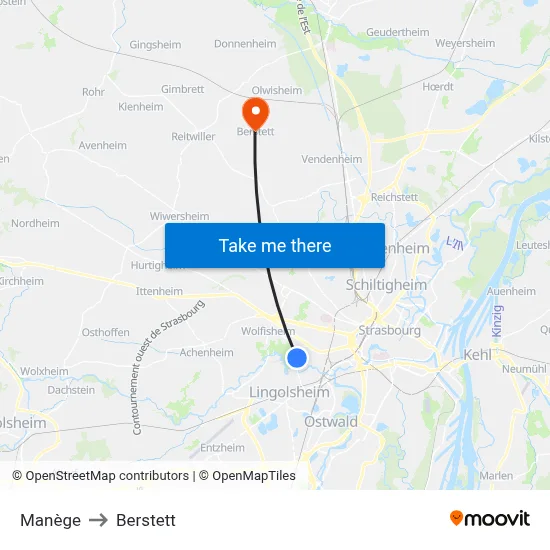 Manège to Berstett map