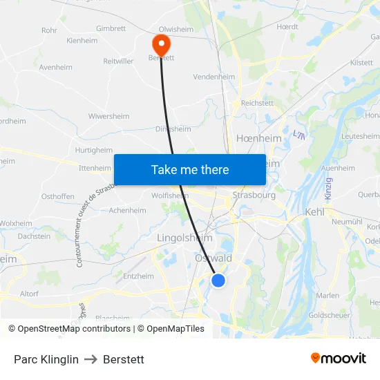 Parc Klinglin to Berstett map