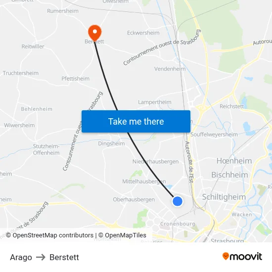 Arago to Berstett map