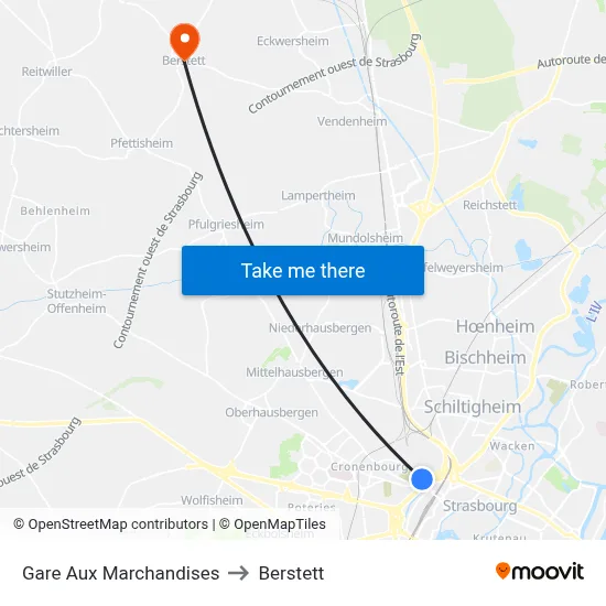 Gare Aux Marchandises to Berstett map
