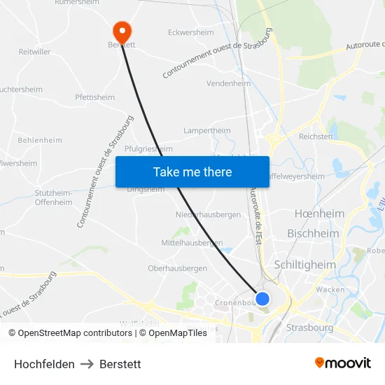 Hochfelden to Berstett map