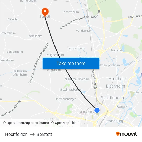 Hochfelden to Berstett map