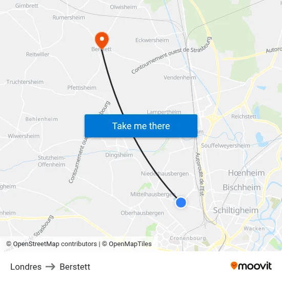 Londres to Berstett map