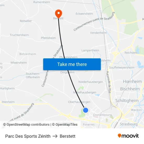 Parc Des Sports Zénith to Berstett map