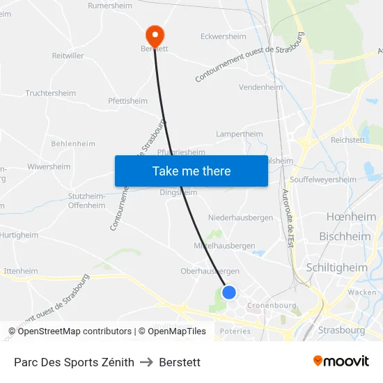 Parc Des Sports Zénith to Berstett map