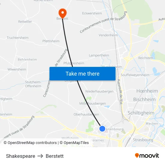 Shakespeare to Berstett map