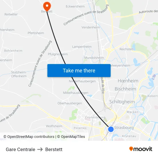 Gare Centrale to Berstett map