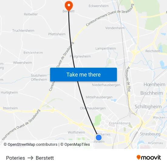 Poteries to Berstett map