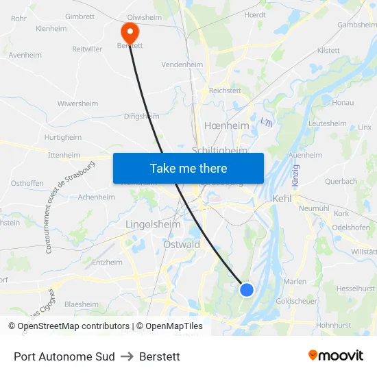 Port Autonome Sud to Berstett map