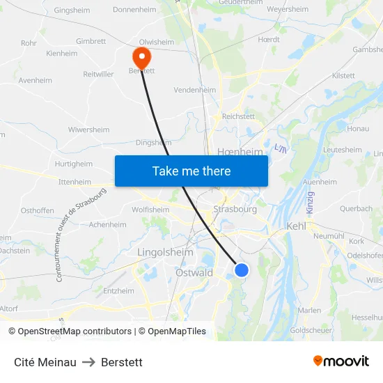 Cité Meinau to Berstett map