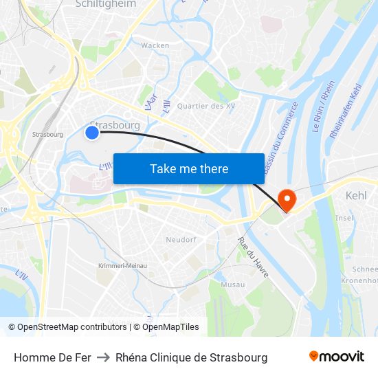 Homme De Fer to Rhéna Clinique de Strasbourg map