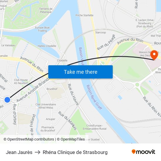 Jean Jaurès to Rhéna Clinique de Strasbourg map