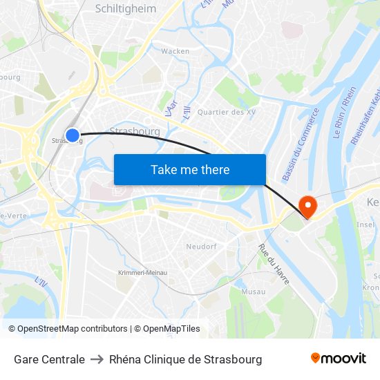 Gare Centrale to Rhéna Clinique de Strasbourg map