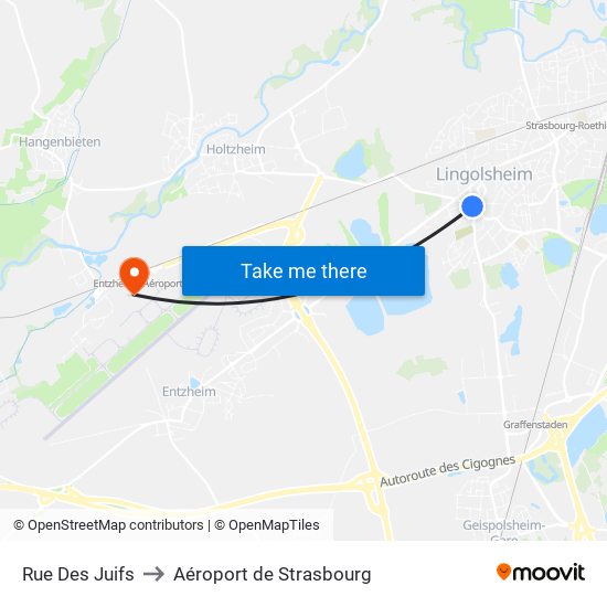 Rue Des Juifs to Aéroport de Strasbourg map