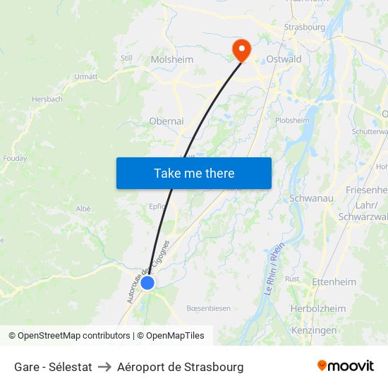 Gare - Sélestat to Aéroport de Strasbourg map