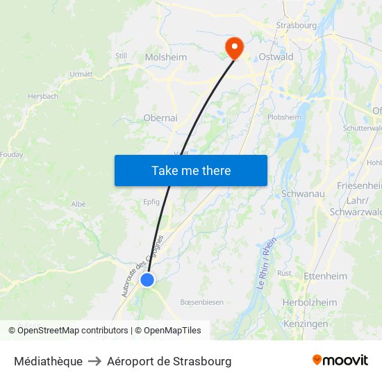 Médiathèque to Aéroport de Strasbourg map