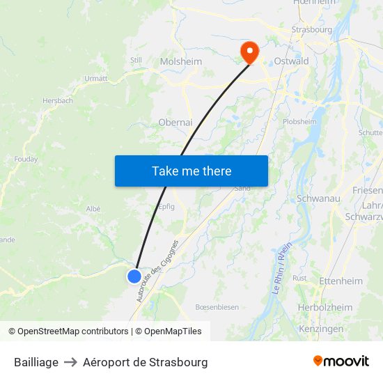 Bailliage to Aéroport de Strasbourg map