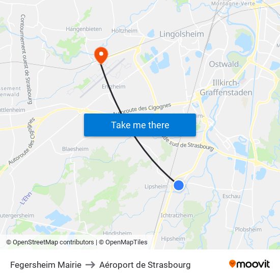 Fegersheim Mairie to Aéroport de Strasbourg map