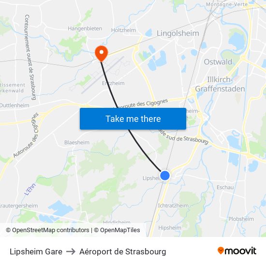 Lipsheim Gare to Aéroport de Strasbourg map