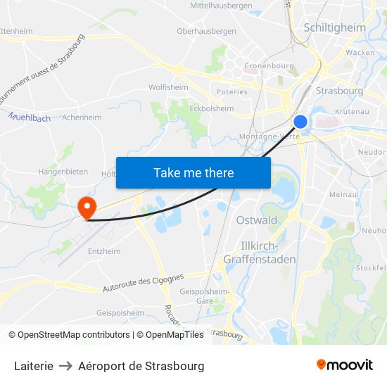 Laiterie to Aéroport de Strasbourg map