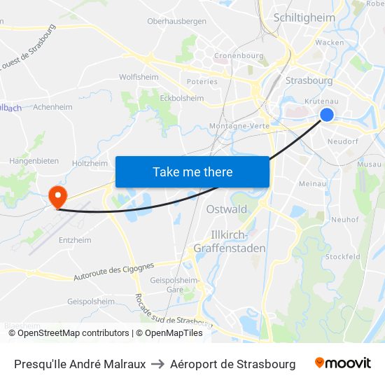 Presqu'Ile André Malraux to Aéroport de Strasbourg map