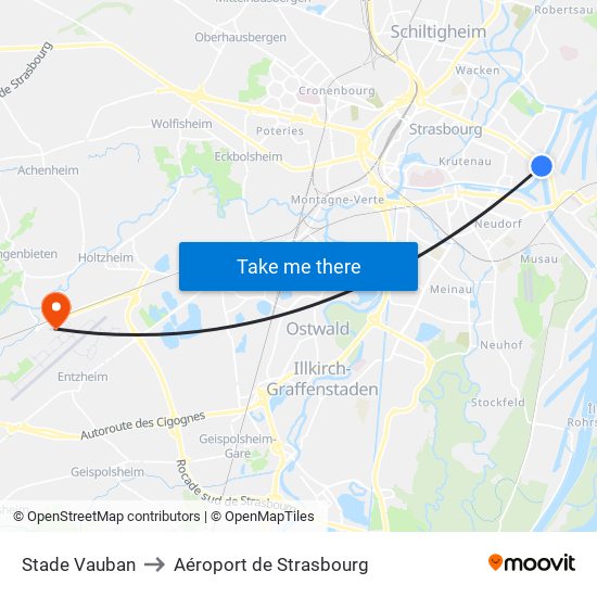 Stade Vauban to Aéroport de Strasbourg map