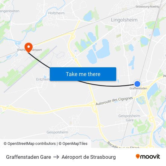 Graffenstaden Gare to Aéroport de Strasbourg map