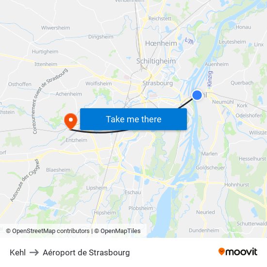 Kehl to Aéroport de Strasbourg map