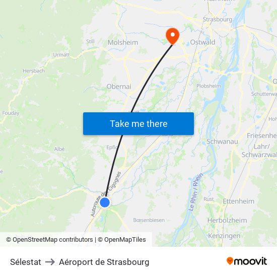 Sélestat to Aéroport de Strasbourg map