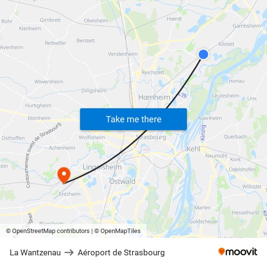 La Wantzenau to Aéroport de Strasbourg map