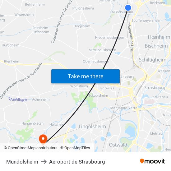 Mundolsheim to Aéroport de Strasbourg map