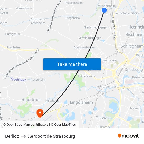 Berlioz to Aéroport de Strasbourg map