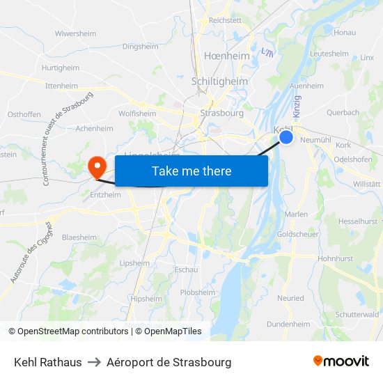 Kehl Rathaus to Aéroport de Strasbourg map
