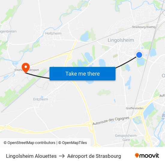 Lingolsheim Alouettes to Aéroport de Strasbourg map