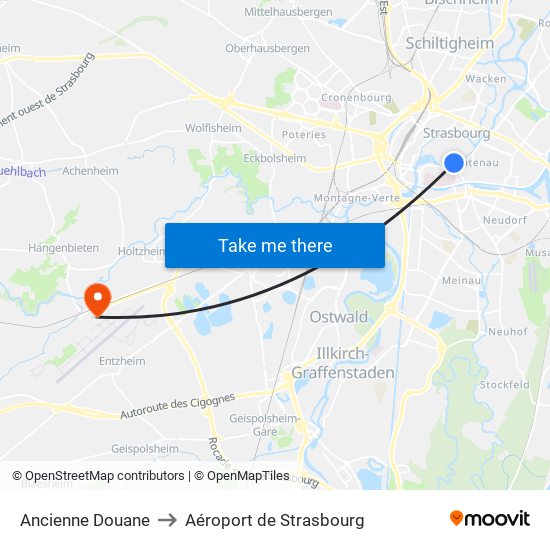 Ancienne Douane to Aéroport de Strasbourg map